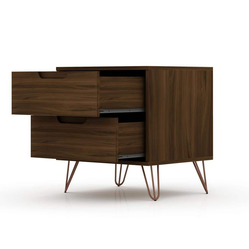 Mid-Century Modern Brown Nightstand with Splayed Metal Legs - Set of 2