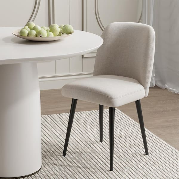 NEUTYPE Courtelle's Upholstered Modern Beige Dining Chairs with Black Leg (Set of 2)