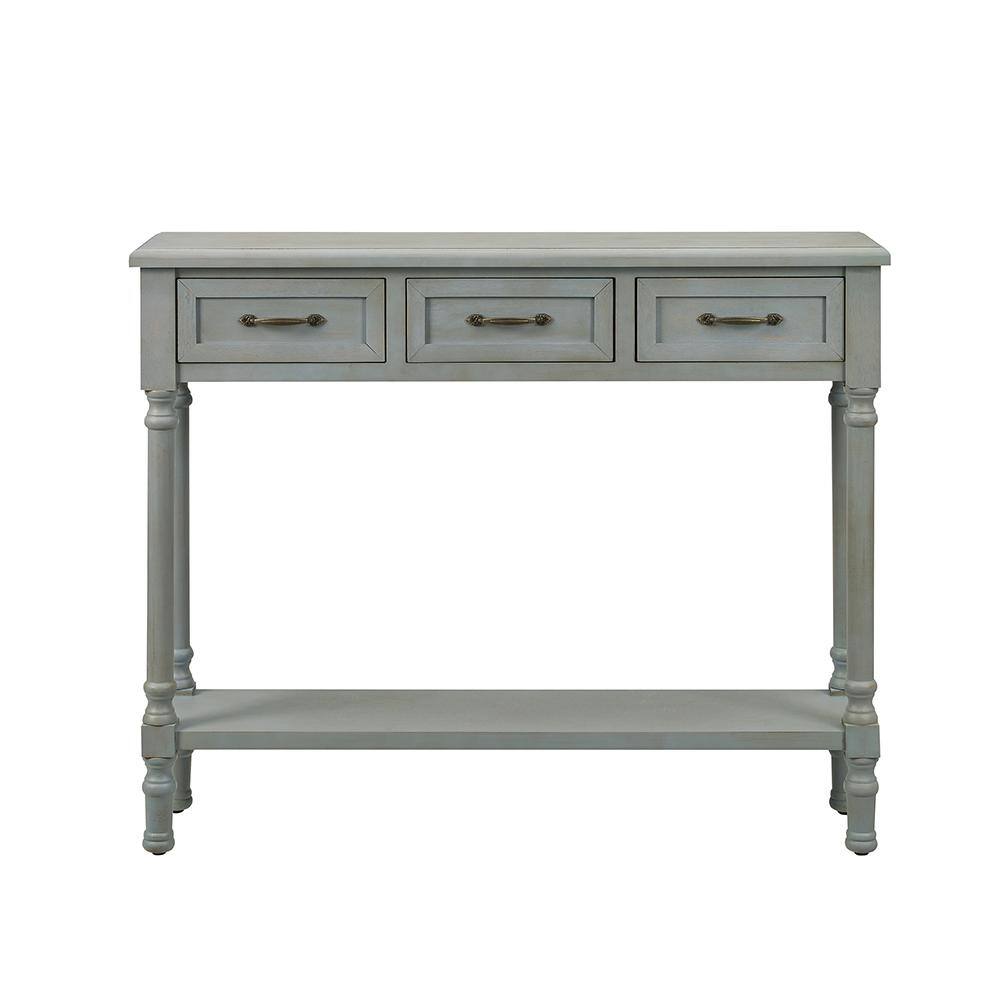 Art Leon Rustic 39.5 in. Antique Blue Wood Console with 3-Drawers SB007 ...