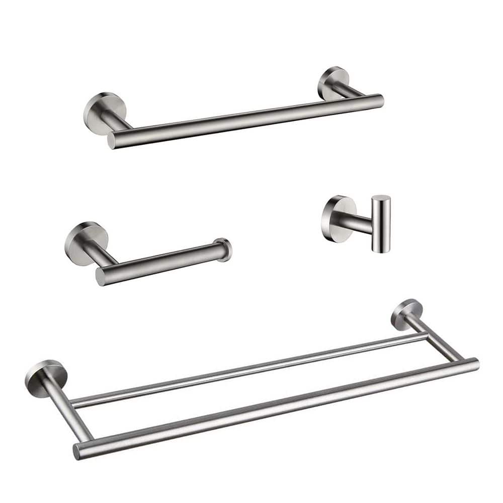 4-Piece Stainless Steel Bathroom Towel Rack Set with Mounting Hardware in Brushed Nickel