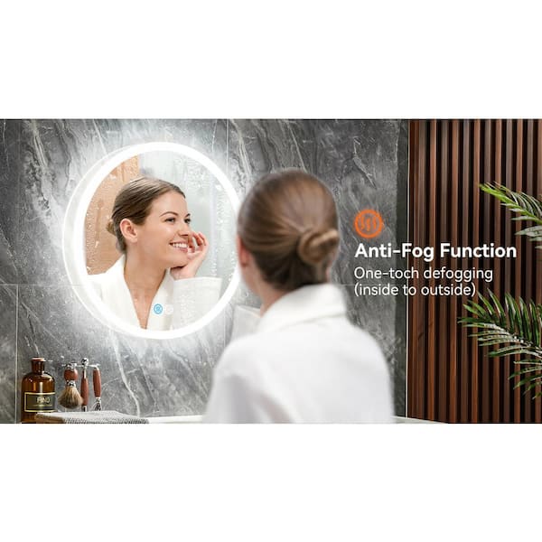 Luminous 32 in. W x 32 in. H Round Frameless 3 Colors LED Mirror Dimmable Anti-Fog Wall-Mounted Bathroom Vanity Mirror
