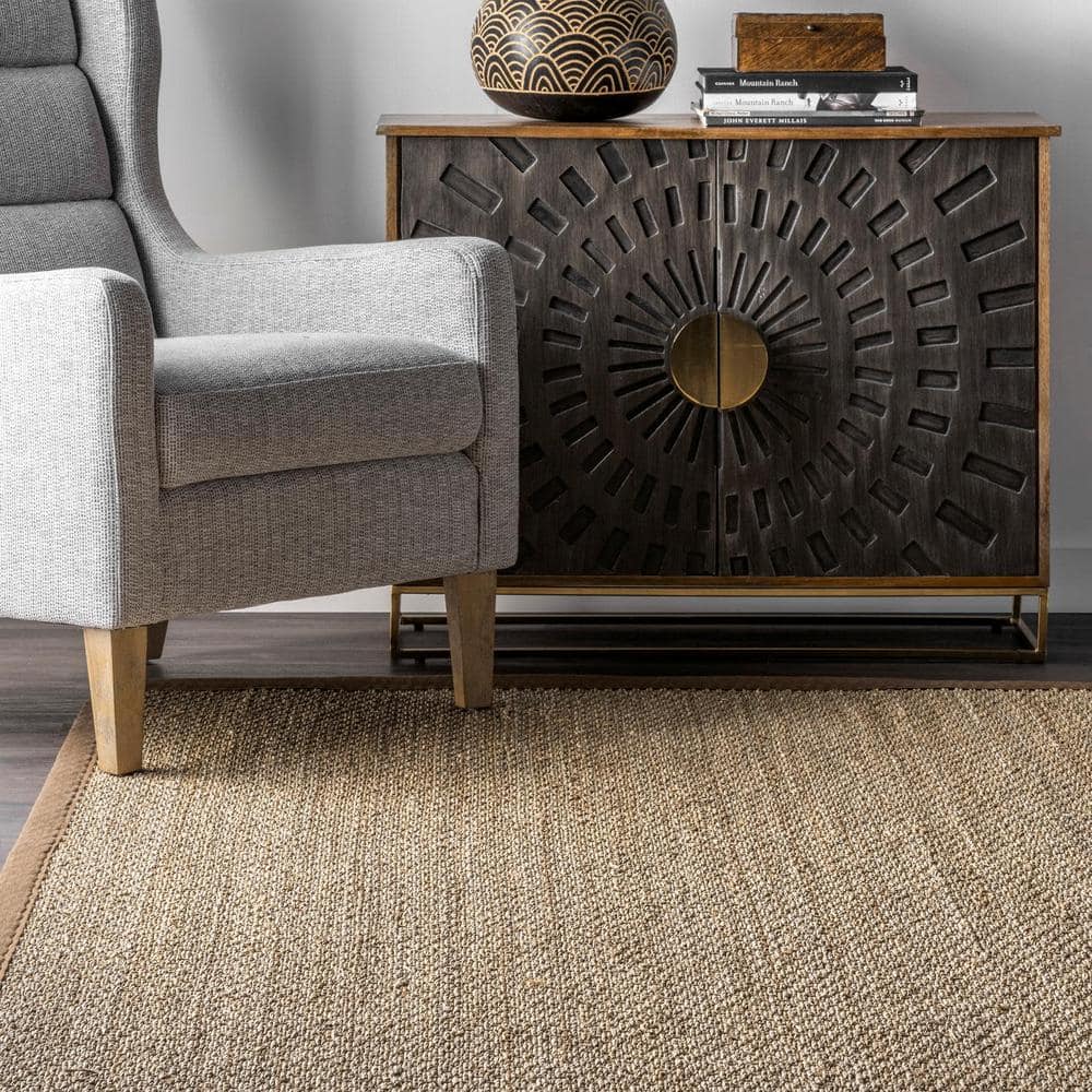 Elijah Brown Seagrass Round Area Rug with Border
