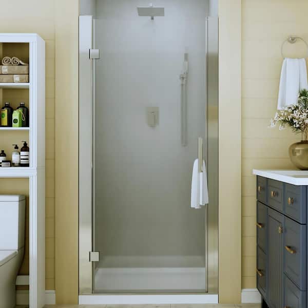 TOOLKISS 34 in. to 36 in. W x 72 in. H Pivot Hinged Swing Frameless Shower Door in Chrome with Clear Glass