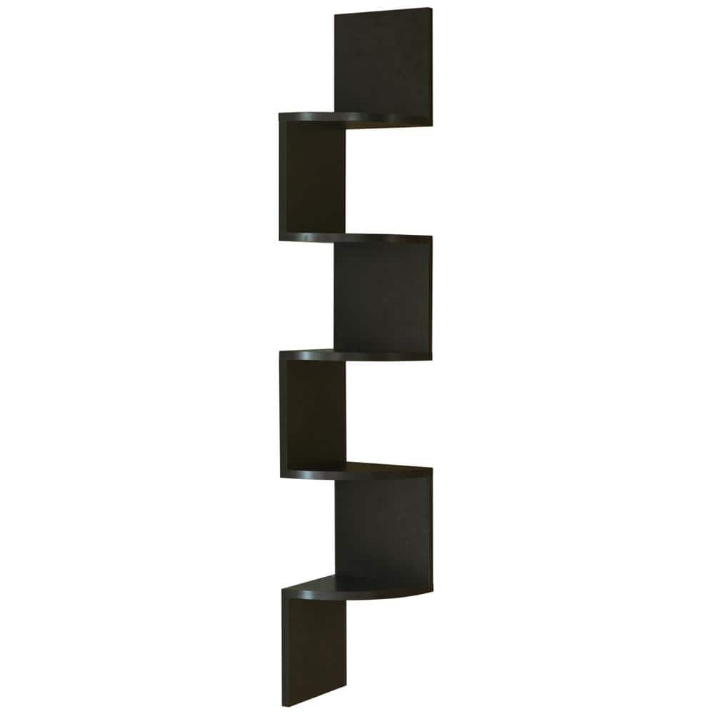Black Wood 5-Tier Wall Mount Corner Shelf