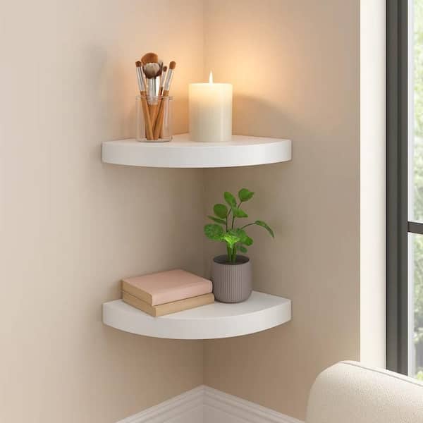 Phoebs 9.8 in. W x 9.8 in. D White Wood Solid Decorative Wall Shelf Set of 2