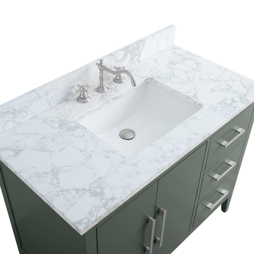 Vintage Green 42" Single Bathroom Vanity with Engineered Marble Top