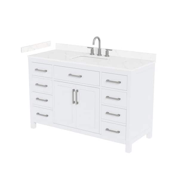 Beckett 54 in. Single Freestanding White Bath Vanity with Carrara Cultured Marble Top
