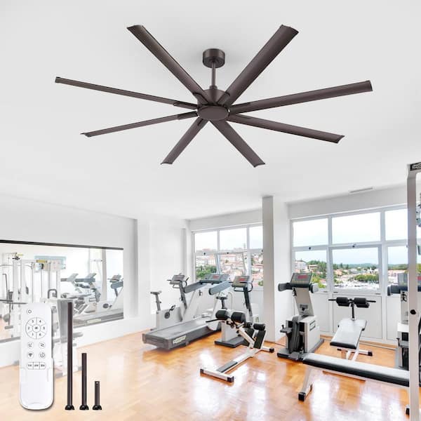 84 in. Indoor/Outdoor Bronze 8-Blade Downrod Mount Industrial Ceiling Fan with Remote Control