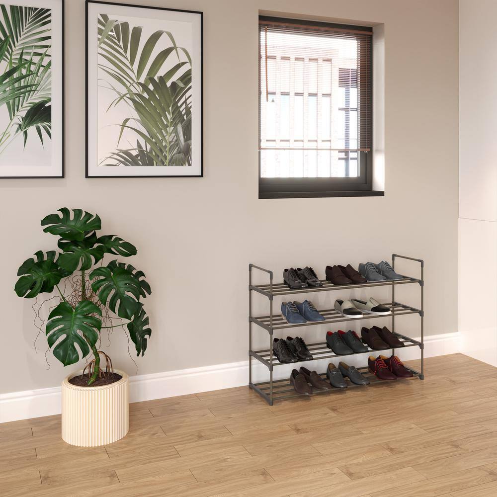 Gray 4-Tier Plastic Shoe Rack Organizer