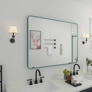 48 in. W x 36 in. H Rectangular Framed Wall Bathroom Vanity Mirror in Navy Blue