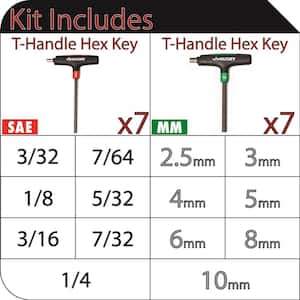 14-Piece T-Handle SAE & MM Hex Key Set