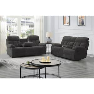 New Classic Furniture Bravo 2-Piece 87 in. Pillow Top Arm Polyester Rectangle Sofa and Loveseat Set in Charcoal