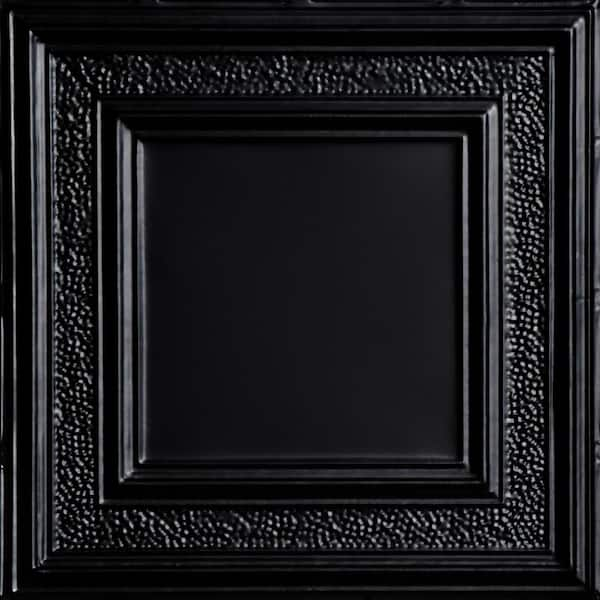 FROM PLAIN TO BEAUTIFUL IN HOURS County Cork Satin Black 2 ft. x 2 ft. Decorative Nail Up Tin Ceiling Tile (48 sq. ft./case)