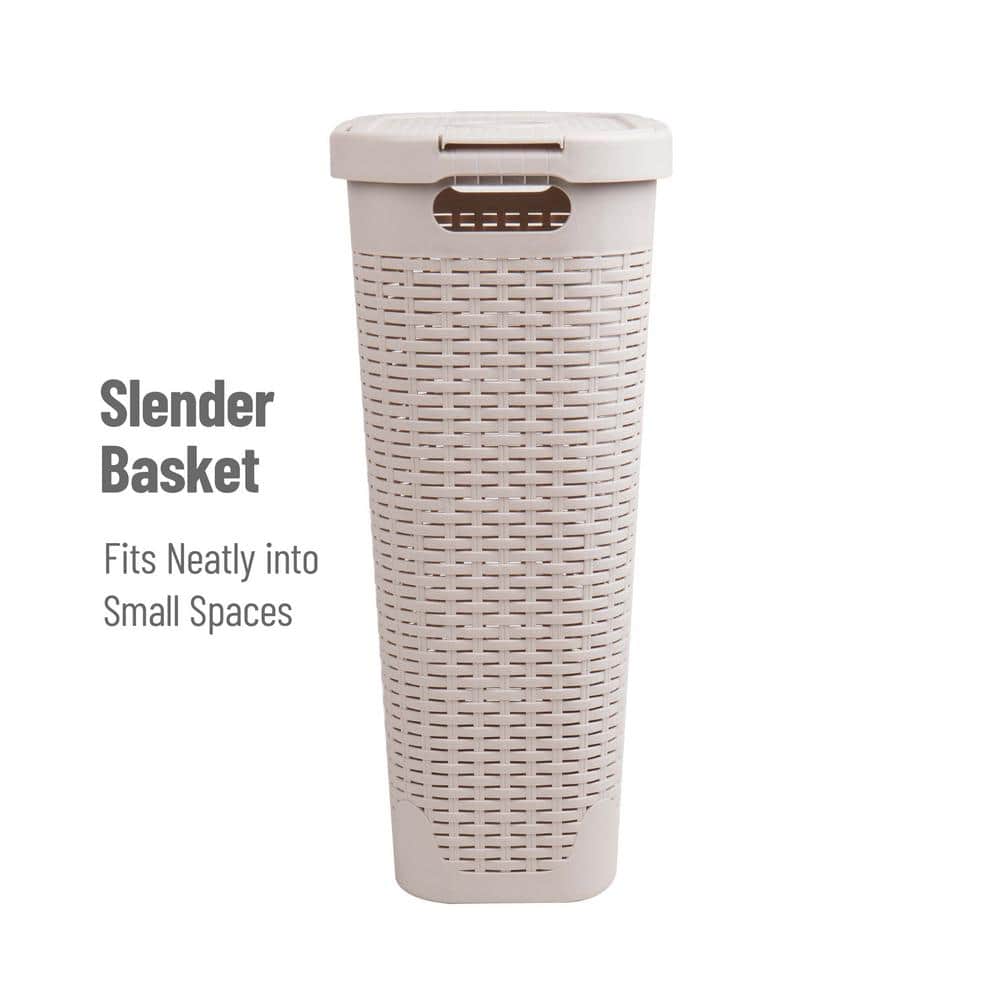 Ivory Wicker Design Upright Hamper with Lid, 18" x 10.4" x 23.5"