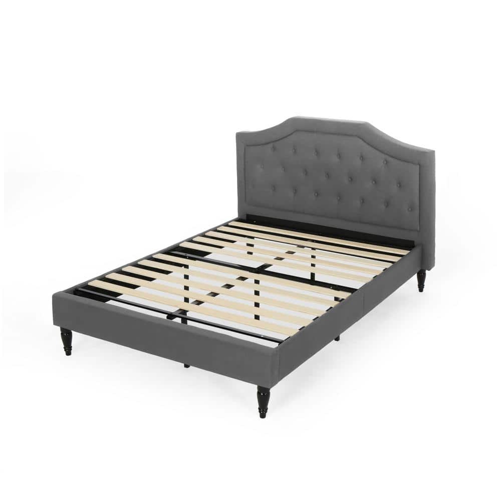 Charcoal Gray Tufted Upholstered Queen Platform Bed Frame