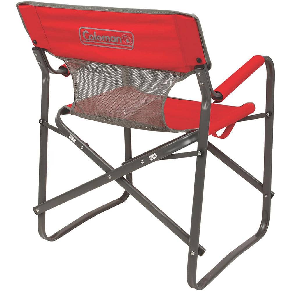 Coleman Red Folding Deck Chair with Mesh Back and Arms