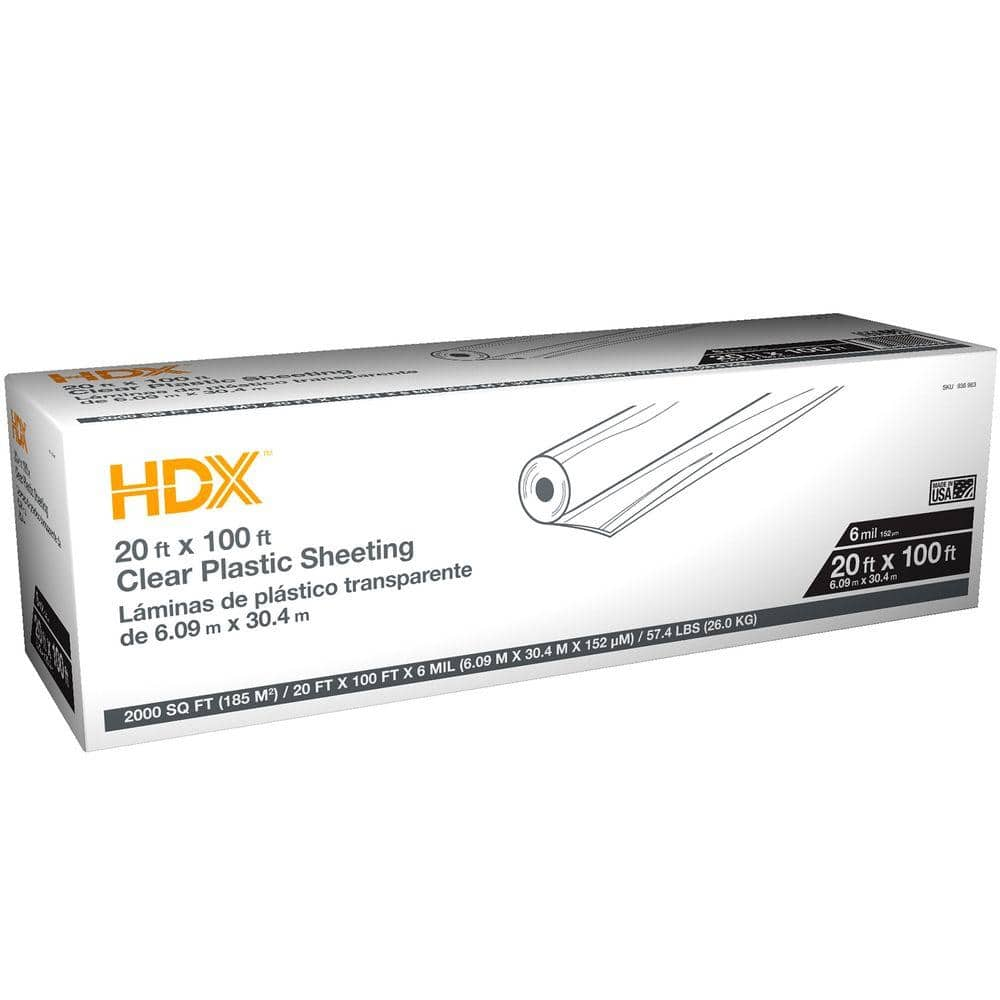 HDX 20 ft. x 100 ft. Clear 6 mil Plastic Sheeting CFHD0620C - The