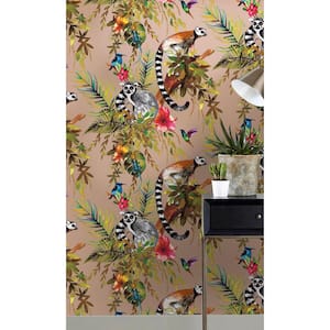 Rose Gold Lemur in Tropical Rainforest Floral Shelf Liner Non- Woven Non-Pasted Wallpaper (57Sq.ft) Double Roll