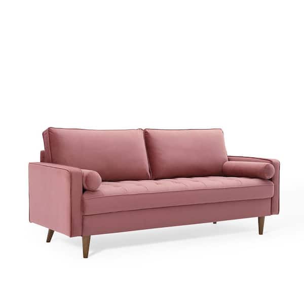 MODWAY Valour 73 in. Dusty Rose Velvet 4-Seater Tuxedo Sofa with Wood Legs