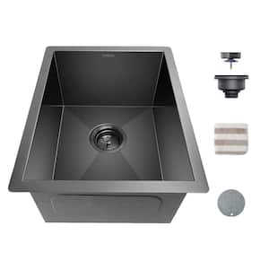 14 in. x 18 in. Undermount Stainless Steel Kitchen Sink with 16 Gauge Single Bowl in Gloss Black Ceramic Coating