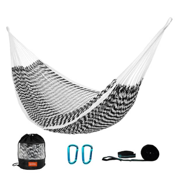 AURA OUTDOOR 12.5 ft. x 7.5 ft. Handwoven Outdoor Double Rope Mayan Hammock Bed with Carring Bag, Navy