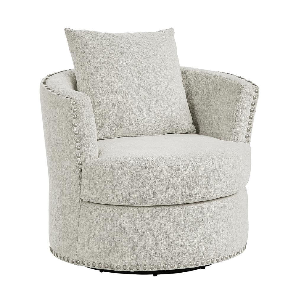 Driggs Beige Chenille Swivel Arm Chair