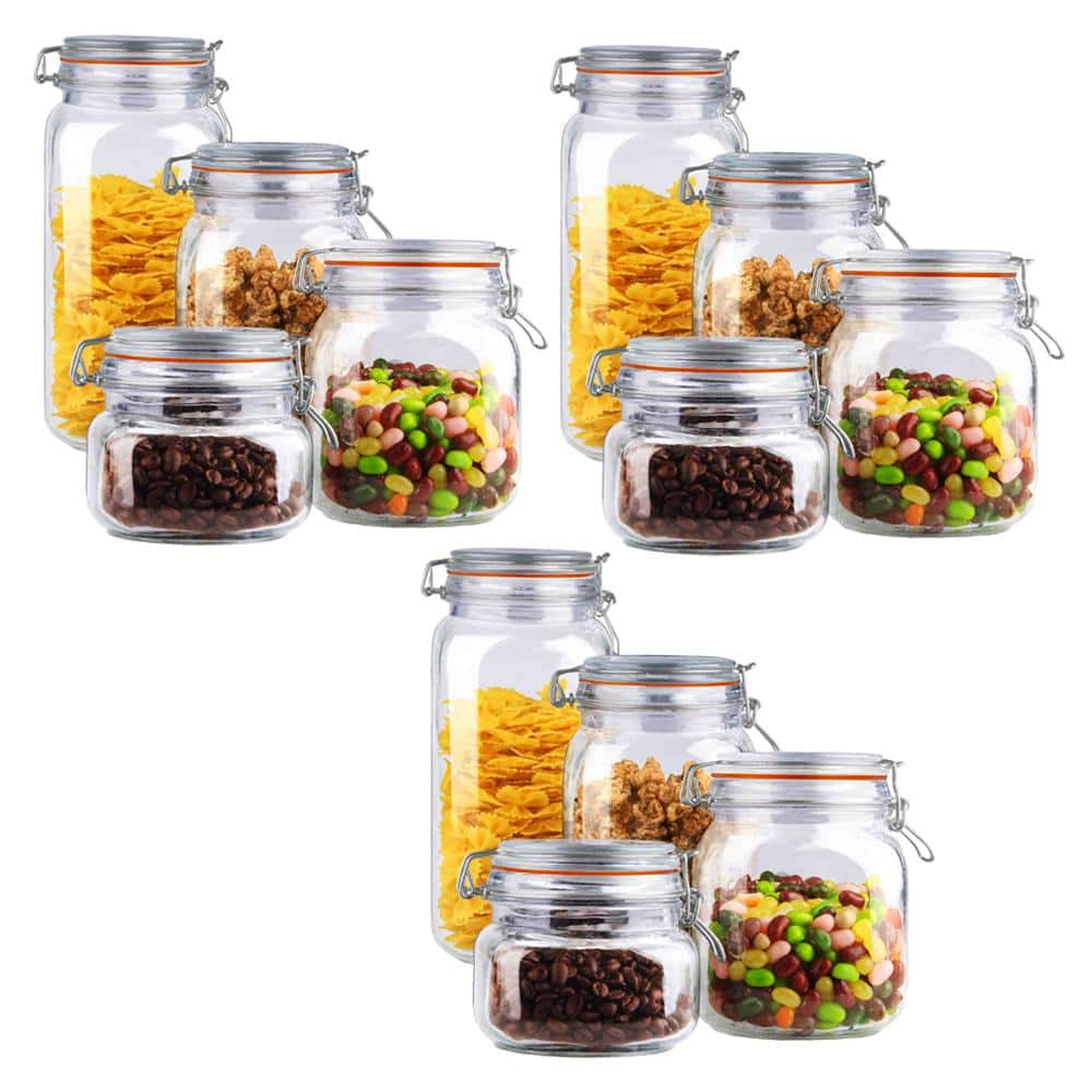 Home Basics 3 Pack 4-Piece in Clear Glass Canister Set with Clamping ...