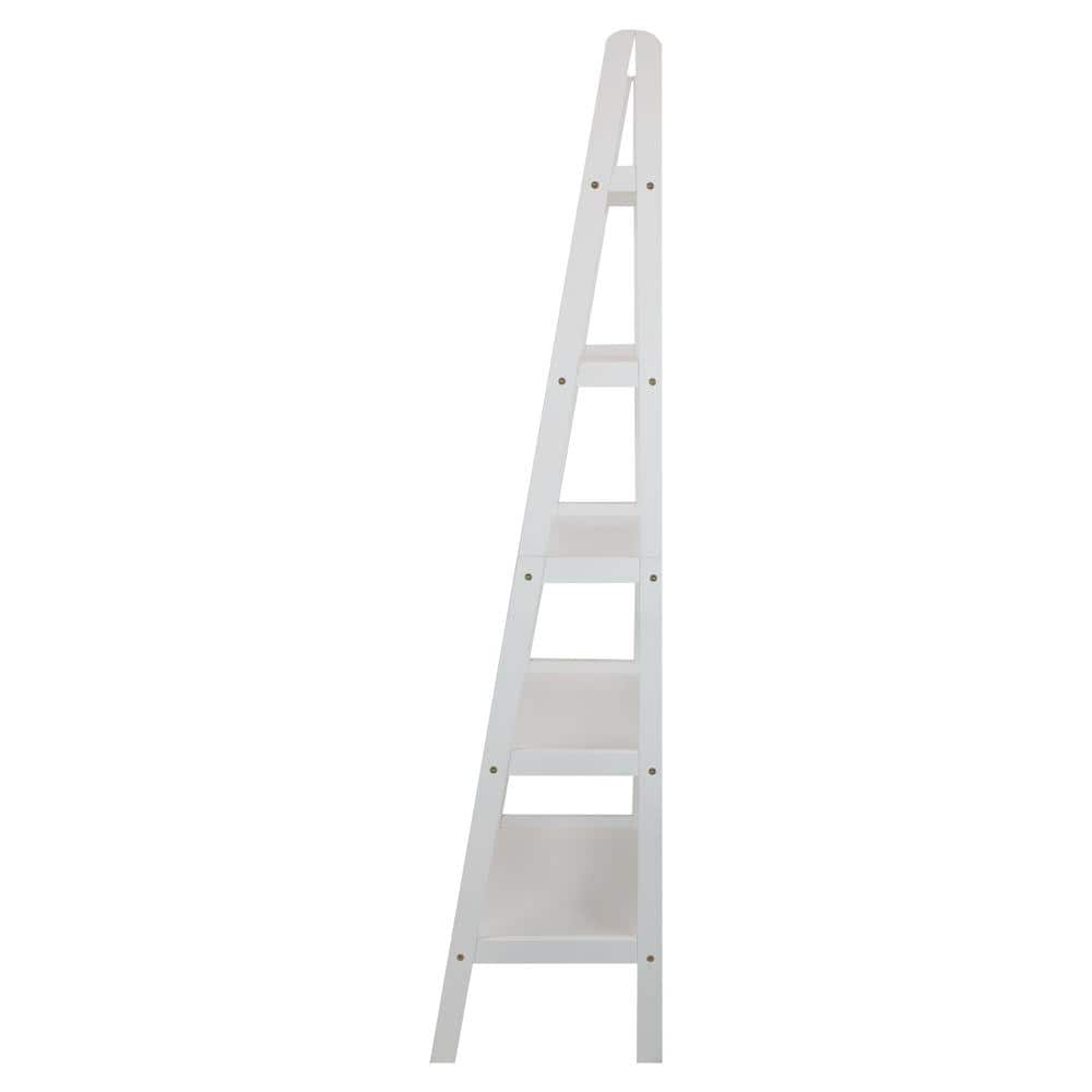 Cascading White Solid Wood 5-Shelf Ladder Bookcase