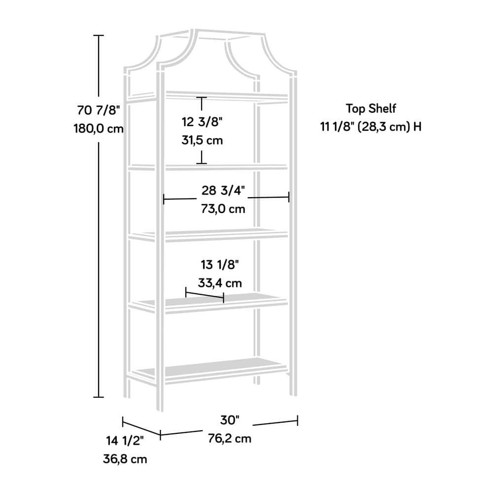 Deco Stone Luxe Modern 5-Shelf Bookcase with Satin Gold Metal Frame
