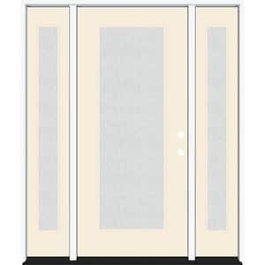 Legacy 64 in. x 80 in. Full Lite Rain Glass LHIS Primed Linen Finish Fiberglass Prehung Front Door with Dbl 12 in. SL