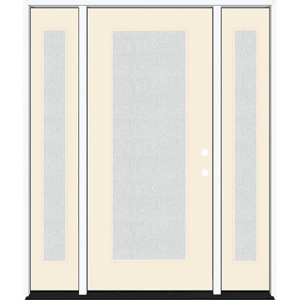 Steves & Sons Legacy 64 in. x 80 in. Full Lite Rain Glass LHIS Primed Linen Finish Fiberglass Prehung Front Door with Dbl 12 in. SL