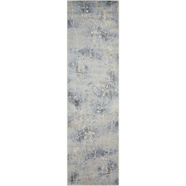 Nourison Somerset Silver/Blue 2 ft. x 6 ft. Oriental Modern Kitchen Runner Area Rug