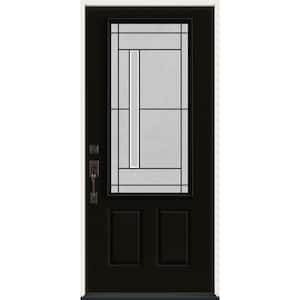 36 in. x 80 in. Right-Hand 3/4-Lite Atherton Decorative Glass Black Steel Prehung Front Door