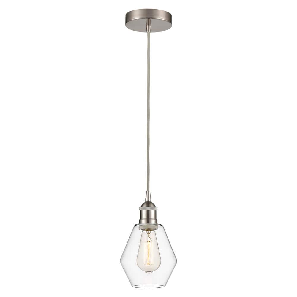 Cindyrella 60-Watt 1-Light Brushed Satin Nickel Shaded Mini Pendant Light with Clear Glass Shade price history on PriceWatchPro