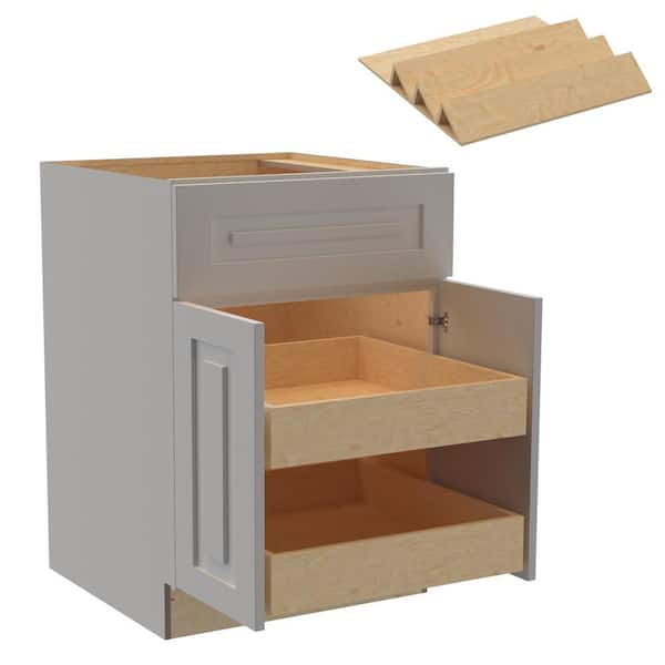 Home Decorators Collection Grayson 24 in. W x 24 in. D x 34.5 in. H Assembled Plywood Base Kitchen Cabinet in Pearl Gray with 2ROT Spice Soft Close