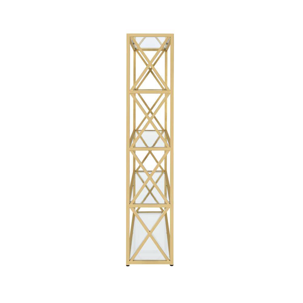 Milavera 48" Gold Metal and Clear Glass 5-Shelf Etagere Bookcase