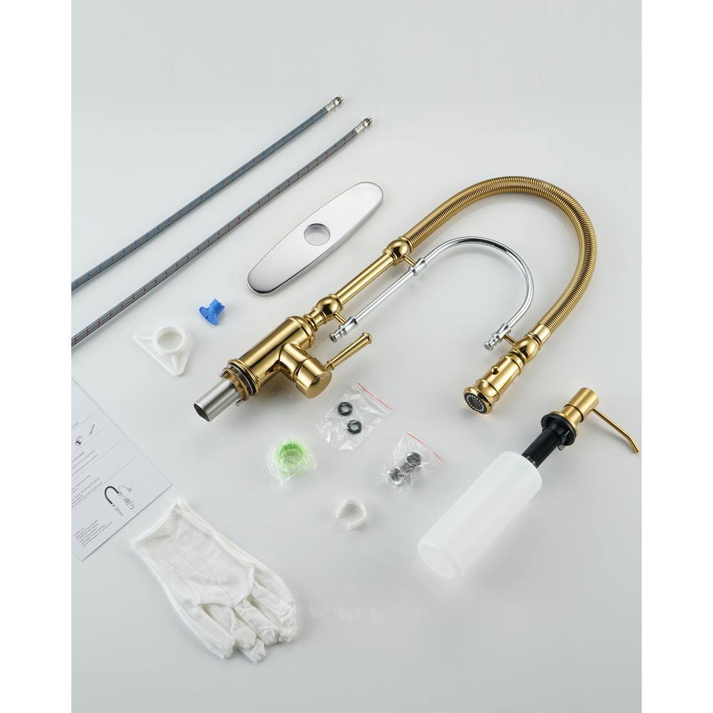 Gold and Chrome High-Arc Kitchen Faucet with Pull-out Spray