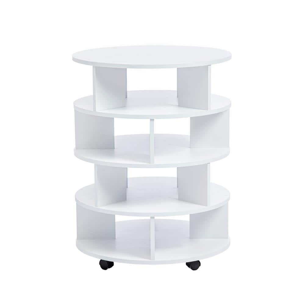 White Round Wooden Pushable Shoe Storage Cabinet Shoe Organizer on Wheels f