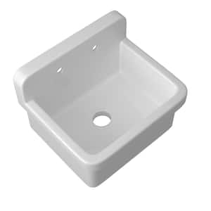 24 in. W x 20 in. D Wall Mount Laundry/Utility Sink in White Floating Farmhouse Ceramic Sink with Bracket and Strainer