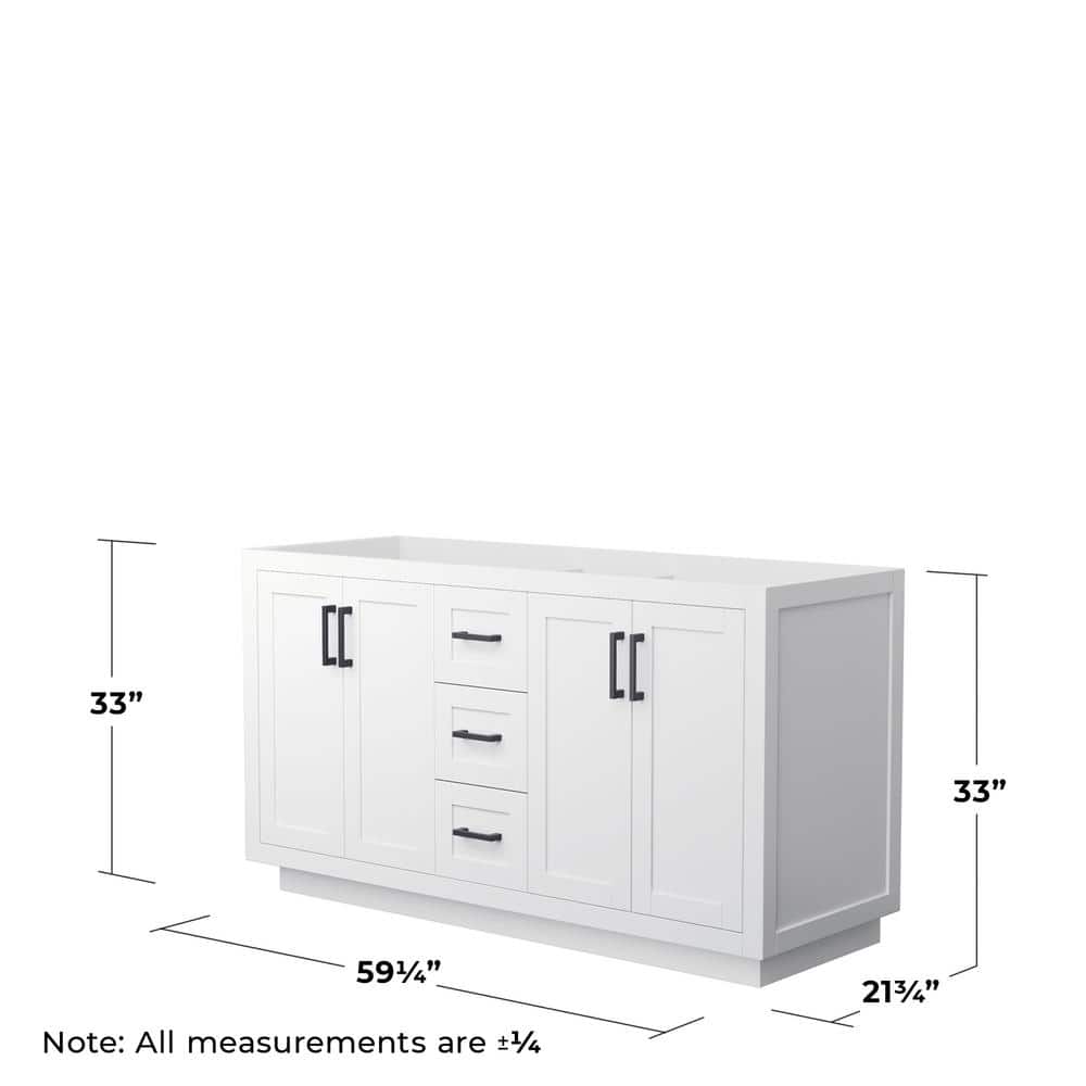 Miranda 59.25" White Double Freestanding Bathroom Vanity with Matte Black Hardware