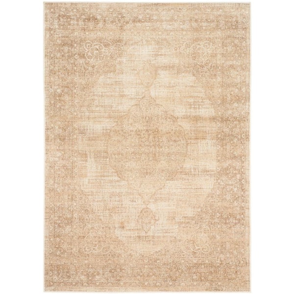 SAFAVIEH Vintage Cream 3 ft. x 6 ft. Distressed Solid Border Area Rug