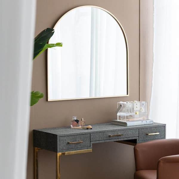 Gold 33 in W x 31 in. H Modern Arch Iron Framed Mirror Wall Mirror Wall Decor Mirror