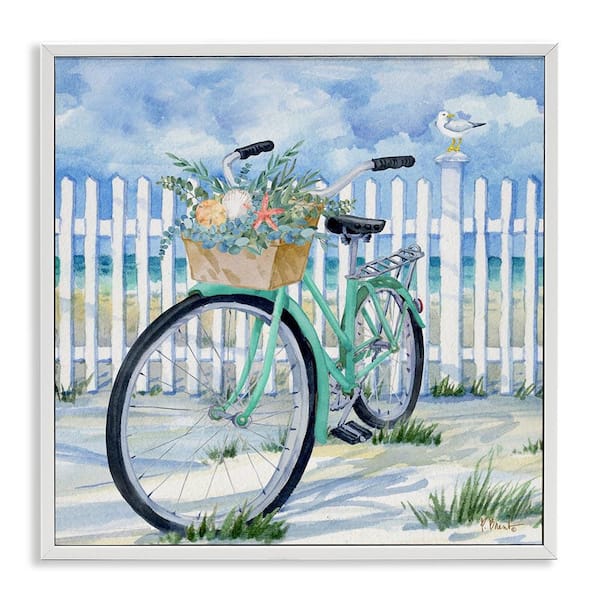 Stupell Industries Bike on Rosemary Beach by Paul Brent White Framed Typography Giclee Art Print 24 in. x 24 in.