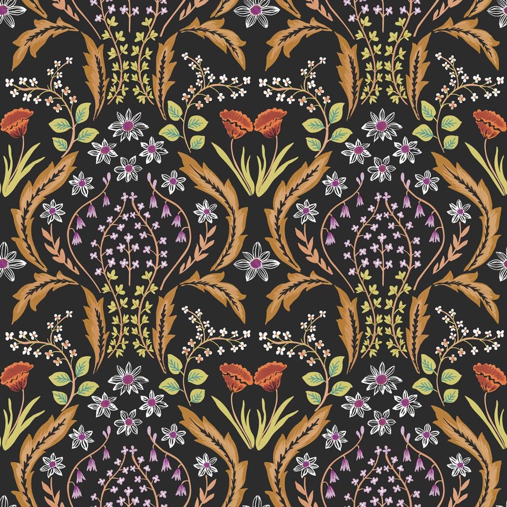 Sun-kissed Orange Scandi Floral Vinyl Peel and Stick Wallpaper Roll (Covers
