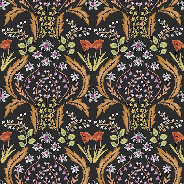  Sun-kissed Orange Scandi Floral Vinyl Peel and Stick Wallpaper Roll (Covers 28 sq. ft.)