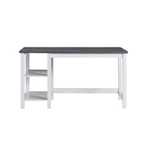 Cyrem 55 in. Rectangular White Oak And Distressed Gray Writing Desk With Shelves