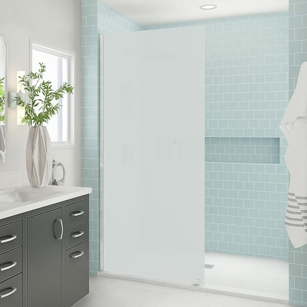 Aston Elyse XL 32 in. W x 80 in. H Fixed Frameless Shower Door in Brushed Stainless with Ultra-Bright Frosted Glass