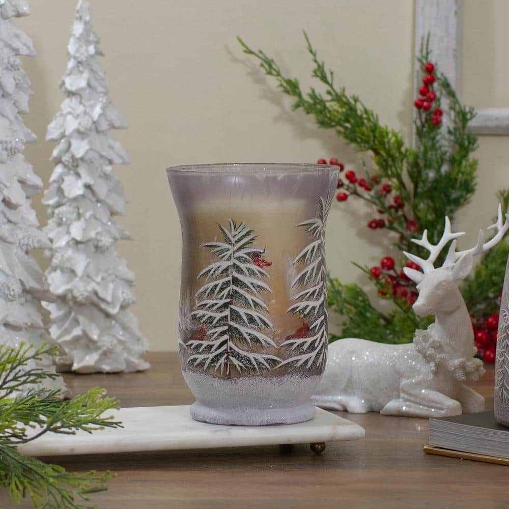 Northlight 3 Hand Painted Christmas Pine Trees Flameless Glass Christmas Candle Holder 