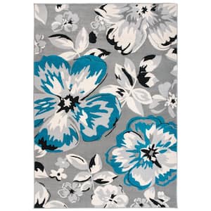 Modern Contemporary Floral Design Blue 7 ft. 6 in. x 9 ft. 5 in. Indoor Area Rug