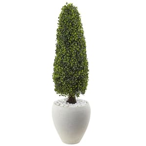 Boxwood Topiary with Textured White Artificial Planter UV Resistant (Indoor/Outdoor)